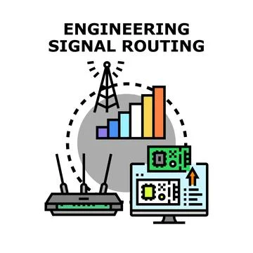 Engineering wireless signal network routing and communication Stock Illustration