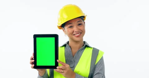 Engineering woman, tablet green screen and industrial presentation for Stock Footage 250378599