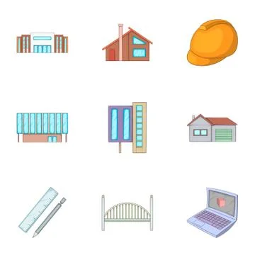 Engineering work icons set, cartoon style Illustrazione stock