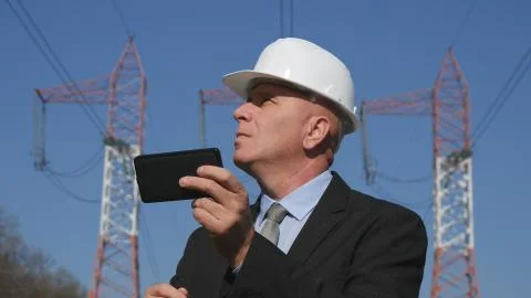 Engineering Work Manager Checking Technical Parameters Using Mobile App Foto stock