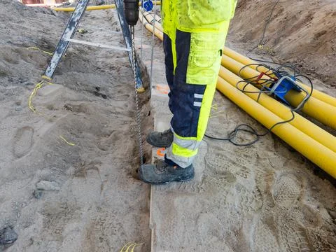 Engineering work on modern public infrastructure development Stock Photos