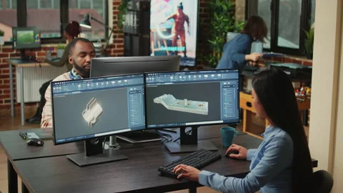 Engineering worker developing industrial component prototype Video stock 229816792