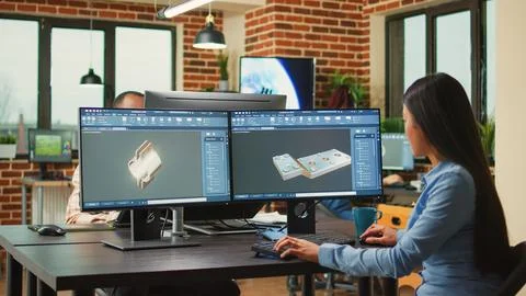 Engineering worker developing industrial component prototype Foto stock