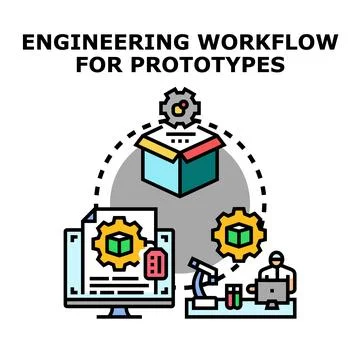 Engineering workflow for prototype development and manufacturing process Stock Illustration