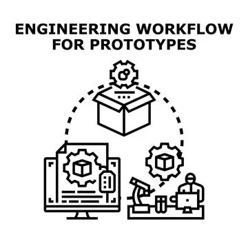 Engineering workflow for prototype development and manufacturing process Stock Illustration