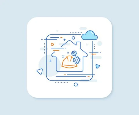 Engineering working process line icon. Engineer or architect helmet sign. Vector Stock Illustration