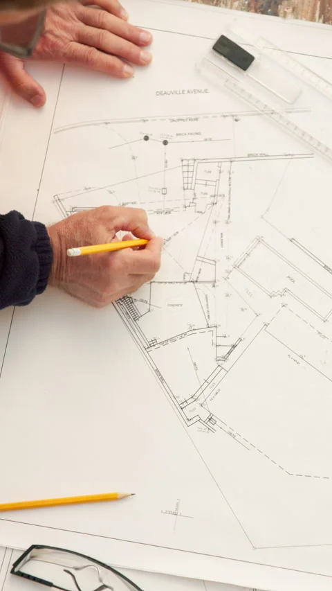 Engineering, writing and hands of man with blueprint for architecture, project Stock Footage 340895601
