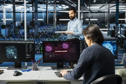 Engineers in AI server farm alerted by hacking incident involving data theft Stock Photos