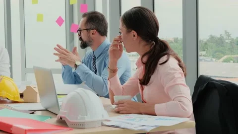 Engineers and architects work on planning, measuring, building patterns, blue Stock Footage 153662401