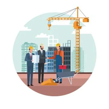 Engineers and builder working over white background Stock Illustration