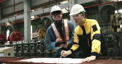 Engineers and technicians are overseeing mechanical maintenance project Stock Footage 254543358