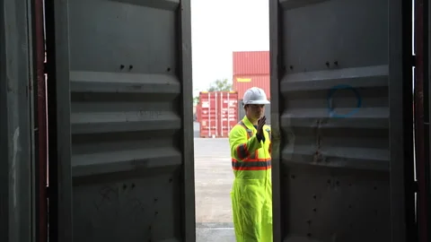 Engineers and technicians inspect the inside of containers and order repairs Stock Footage 308816915