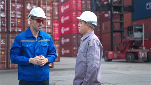 Engineers and technicians supervise and inspect the delivery Stock Footage 308813349
