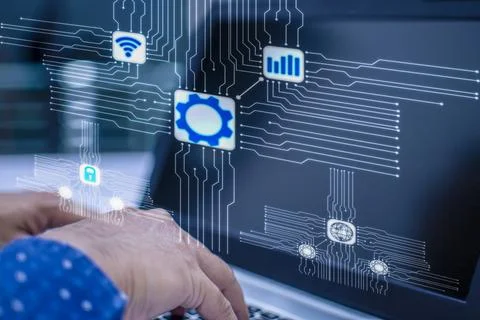 Engineers are analyzing electronic circuits to create new and advanced tech.. Stock Photos