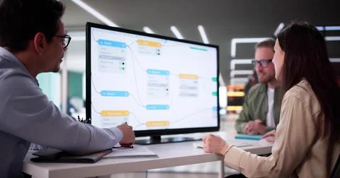 Engineers Are Using The Node Editor For AI Business Research. Leaders In The  Stock Photos