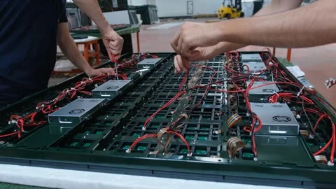 Engineers assembling an electronic circuit and LED screen 動画素材 292025272