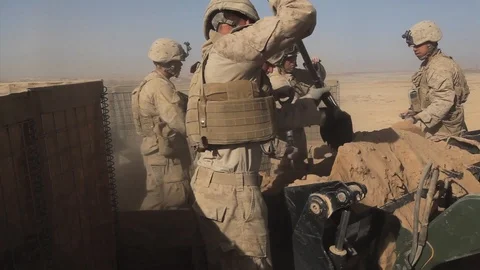 Engineers build a post while constructing a forward operating base - 2010 Stock Footage 107544355