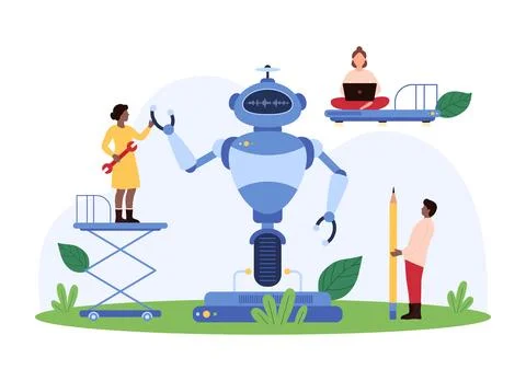 Engineers Building Advanced Robots concept Illustration