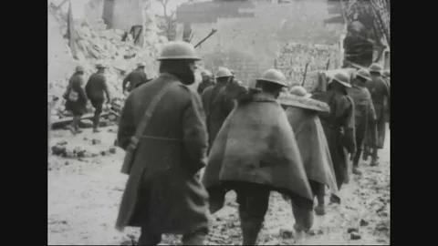 Engineers building small railways for ammunition and supplies -1918 Stock Footage 83658112