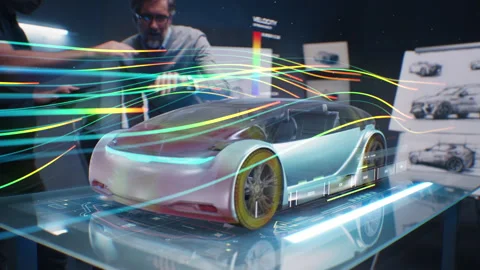 Engineers check aerodynamics of new car using augmented reality Stock Footage 251041631