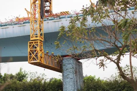 Engineers Checking BRT Bridge In Xiamen City,Fujian,China Stock Photos