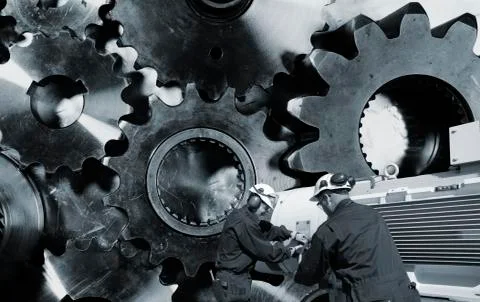 Engineers with cogs and gears Stock Illustration
