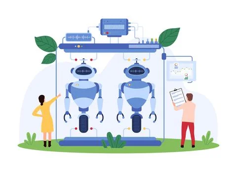 Engineers Constructing Advanced Robots concept Illustration
