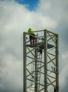 Engineers on a construction crane on a building site in the Mariastaden area of Fotos de archivo