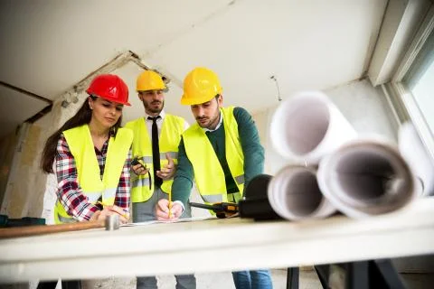 Engineers at construction site Stock Photos