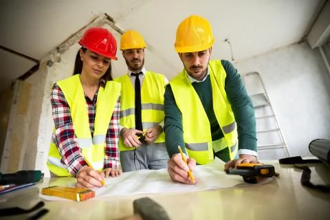 Engineers at construction site Stock Photos