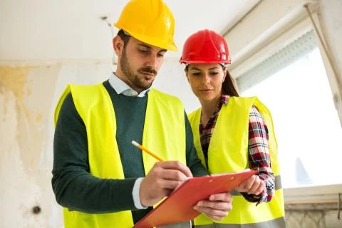 Engineers at construction site Stock Photos