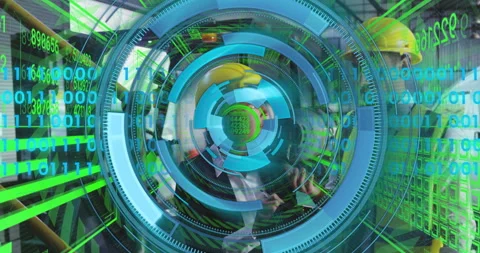 Engineers on construction site using digital interface with animation technology Stock Footage 304160855