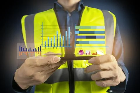 Engineers control the project, materials and construction costs and complet.. Stock Photos