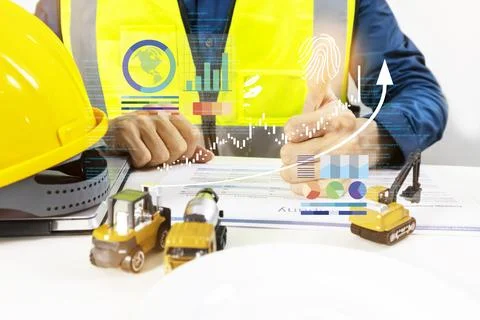 Engineers control the project, materials and construction costs and complet.. Stock Photos