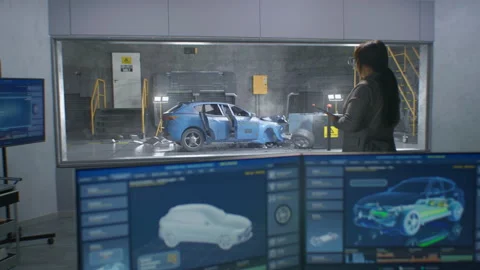 Engineers in crash test lab Stock Footage 223499284