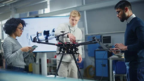Engineers Create Innovative Program For Drones Stock Footage 189858009