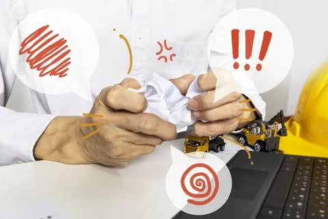 Engineers crumple papers to express dissatisfaction with work plans and get.. Stock Photos