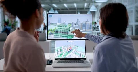 Engineers Design Construction Project Using Software With GIS Mapping Technol Stock Photos