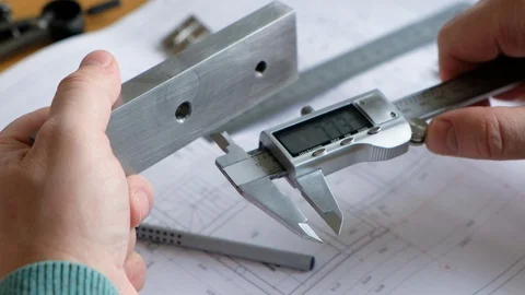 Engineer's desk: drawings, beam compasses, ruler and other drawing tools, close Stock Footage 126421814