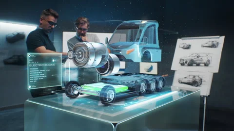 Engineers develop truck using augmented reality hologram Stock Footage 251041179