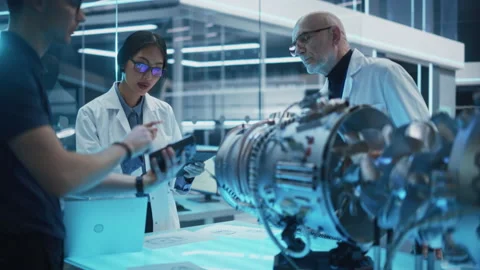 Engineers Developing Turbine Engine Stock Footage 229842606