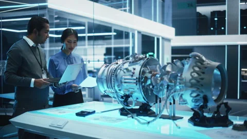 Engineers Developing Turbine Engine Stock Footage 229843754
