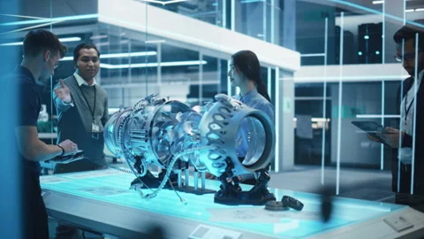 Engineers Developing Turbine Engine Video stock 229843903