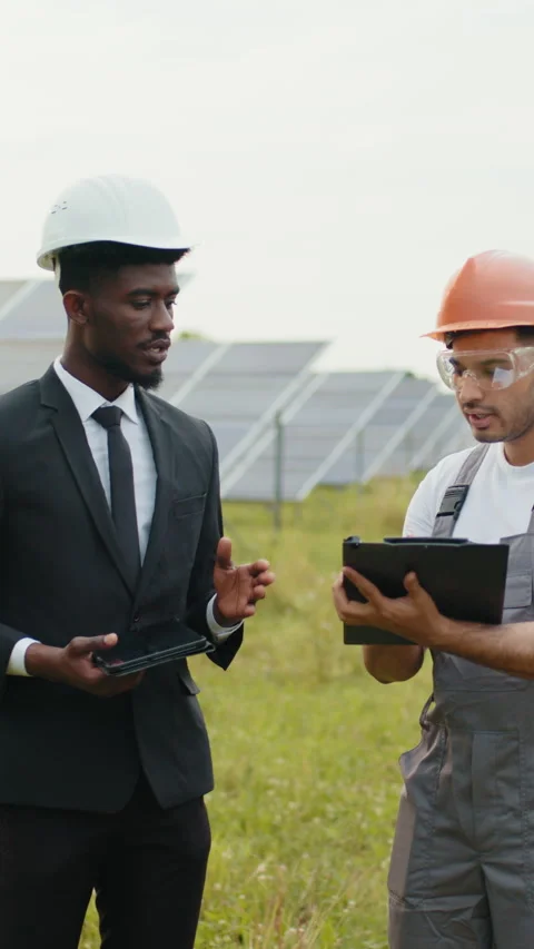 Engineers Discussing Solar Panel Project Stock Footage 317344240