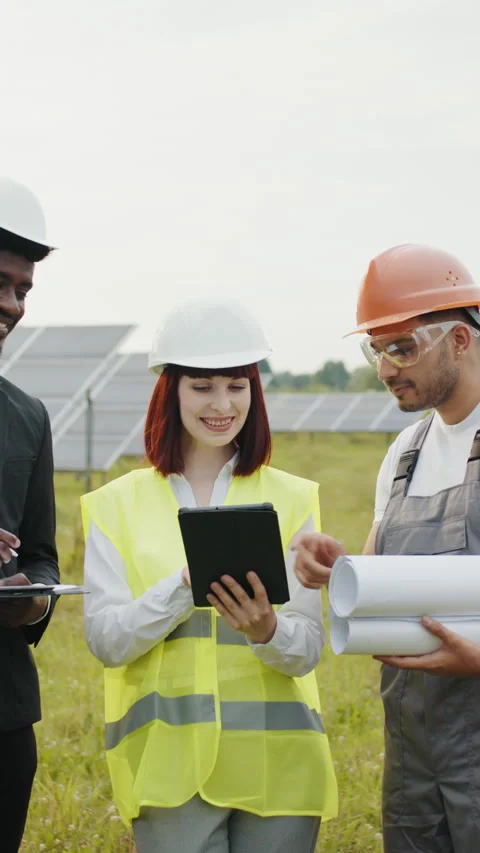 Engineers Discussing Solar Panel Project Stock Footage 317372732