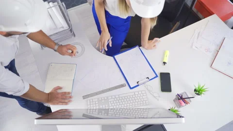 Engineers drawing projects. Video stock 219684613