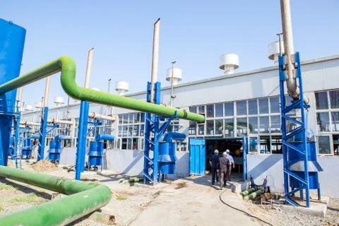 Engineers entering to factory Foto stock