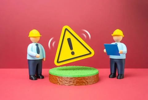Engineers examining a plot of land for problems and possible threats to const Stock Photos