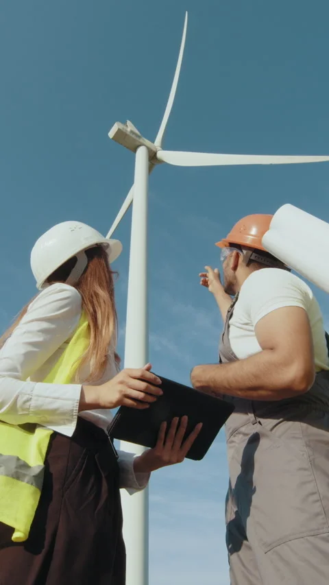Engineers Examining Wind Turbine Stock Footage 318636570
