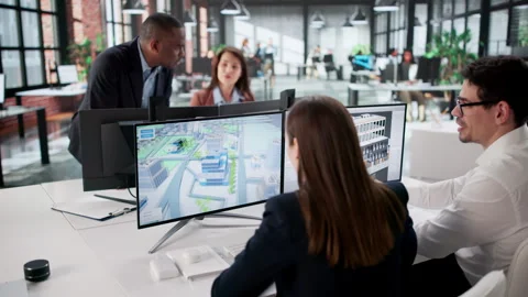 Engineers On GIS Team Using Design Software Stock Footage 328392968